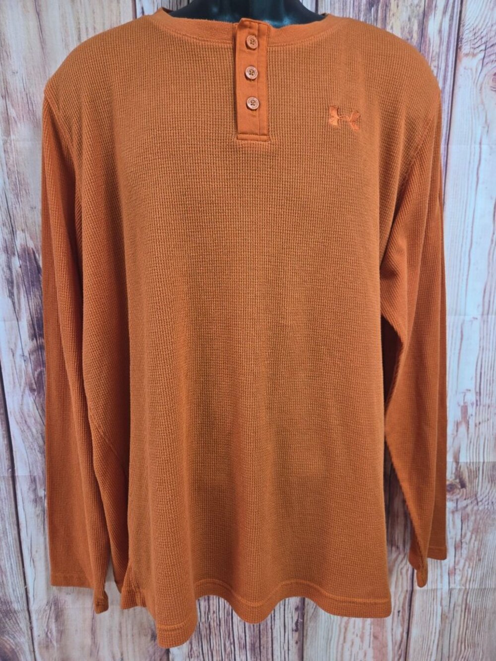 Under Armour Mens Orange Long Sleeve Waffle Henley Shirt 2XL
